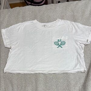 White Crop Top with Tennis Embroidery